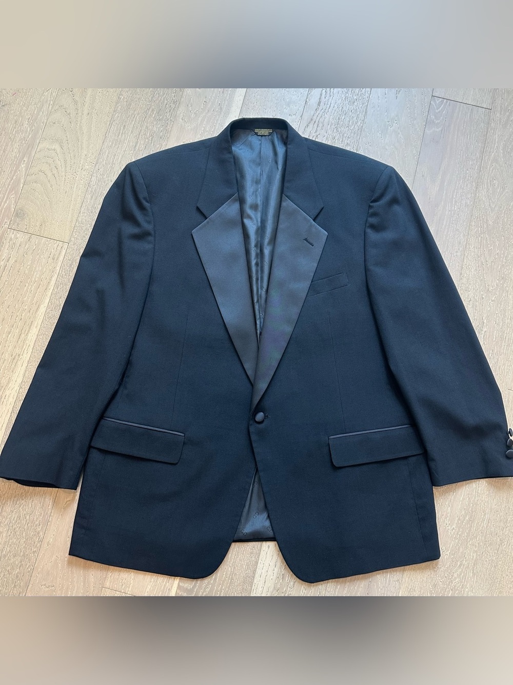 Vintage Christian Dior Monsieur Black Tuxedo Jacket Satin Peak Lapel 46R